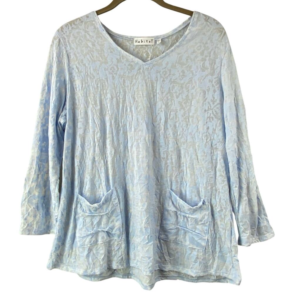 Habitat Art To Wear Tunic Top Size S Oversized Semisheer Floral Burnout Blue